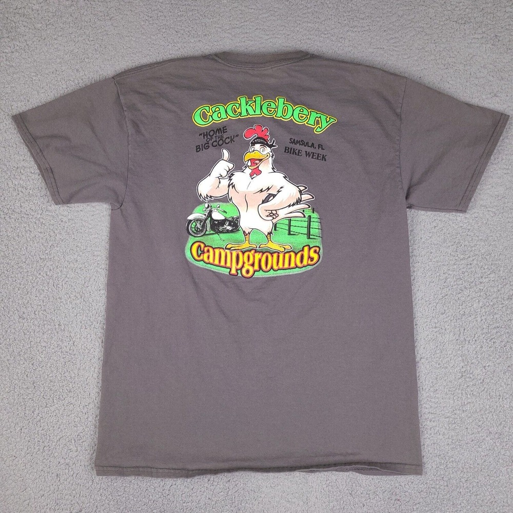 Bike Week Cacklebery Campgrounds T-Shirt Mens Large Gray Samsula Florida Biker